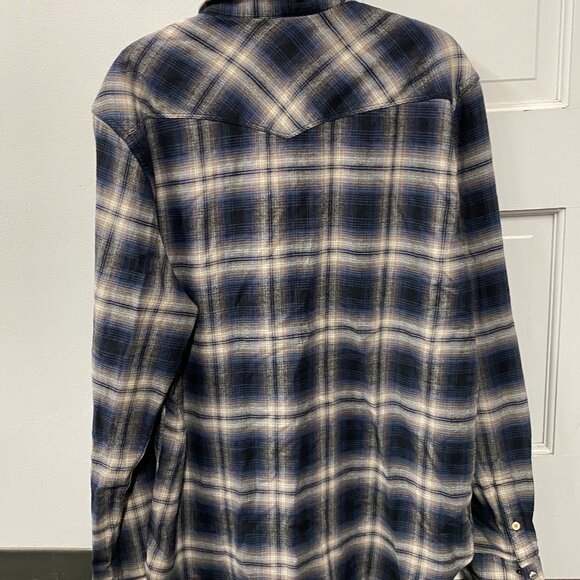 Lucky Brand Flannel Shirt Mens L Plaid Pearl Snap Slim Fit - Picture 3 of 7